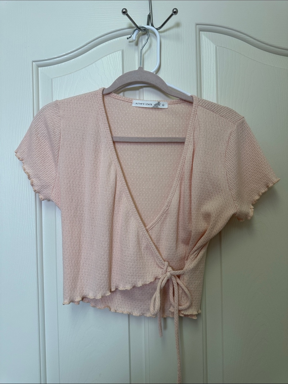Altar'd State Blush Ribbed Wrap Crop Top